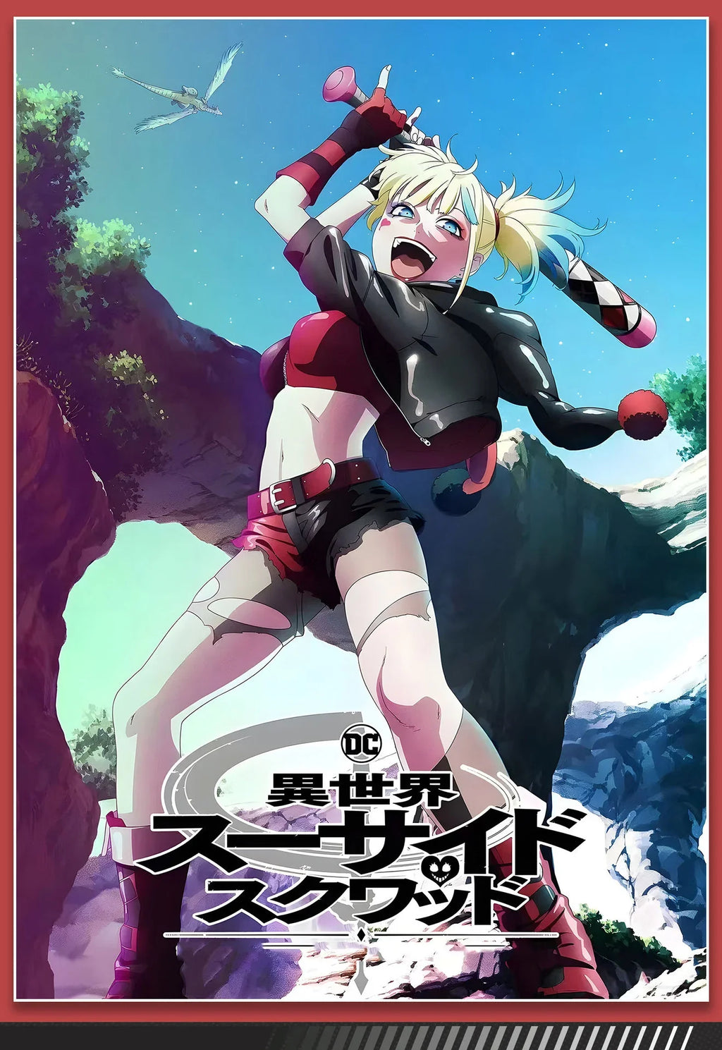 Suicide Anime Quinn Cosplay Costume Wig Faux Leather Jacket With Hats Shorts Bra Choker Gloves Belt Daily Wear Halloween