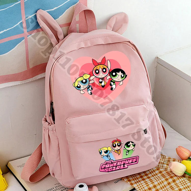 Kawaii The Powerpuffs Girls Anime Cute Schoolbag Student Cartoon Casual Backpack Fashion Book Bag Stationery Storage Pouch Gifts