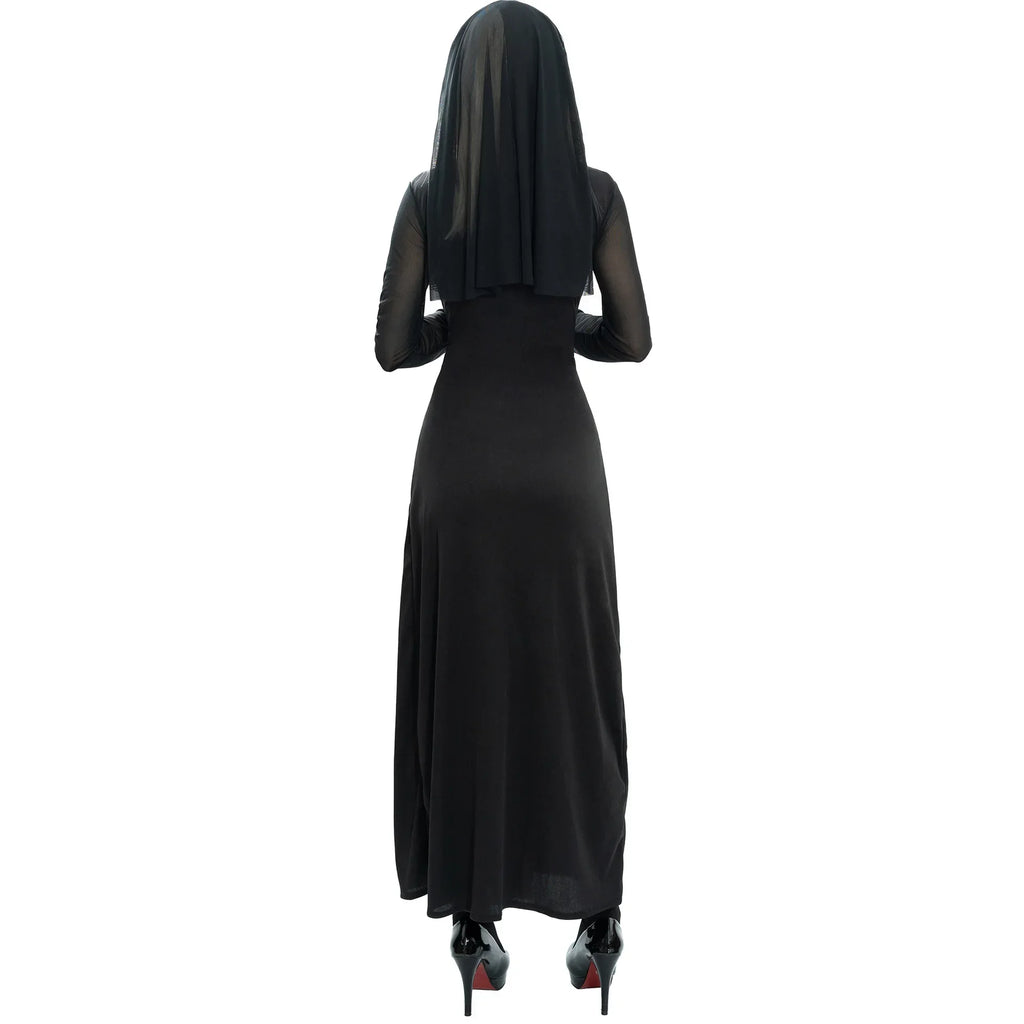 New Anime Cosplay Costume Sexy Nun Dress Women Fancy Gothic Robe Long Black Uniform Adult Party Carnival Themed Events