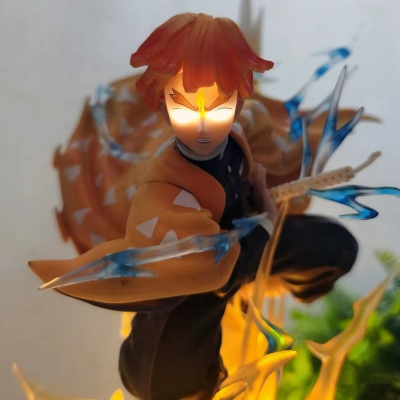 Demon Slayer 32cm Agatsuma Zenitsu Double Head Sculpture Figure PVC Light-Up Statue Anime Collectible Model Toy Room Decor Gift