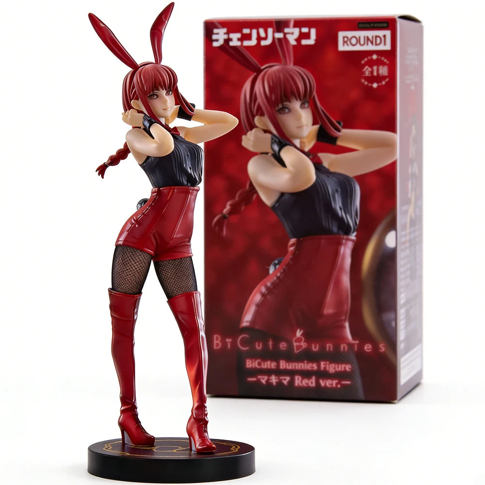 20CM Anime CHAINSAW MAN Figure MAKIMA Bunny Girl Sitting Position Anime Model Toys Gifts Collection Decoration Ornaments PVC