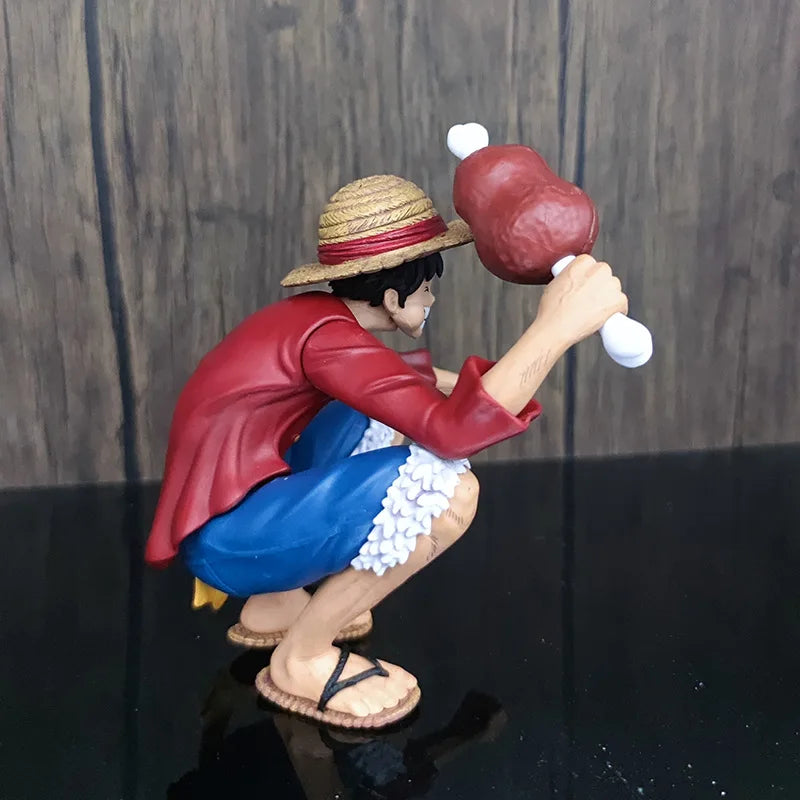 One Piece Straw‑Hat Luffy Collectible Figure, Squat Pose With Meat Bone PVC Statue Model, Desktop Decor, Anime Fan Gift