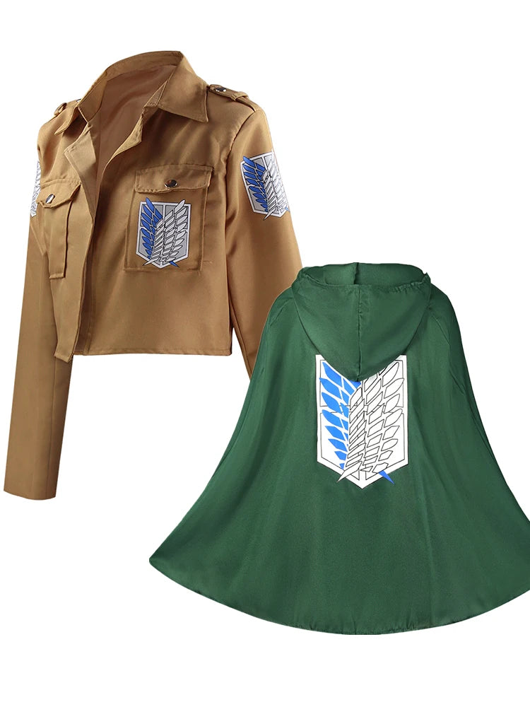 Anime Cosplay Levi Ackerman Mikasa Eren Jaeger Survey Corps Costume For Kids Shirt Hooded Cape Shinzou Wo Sasageyo