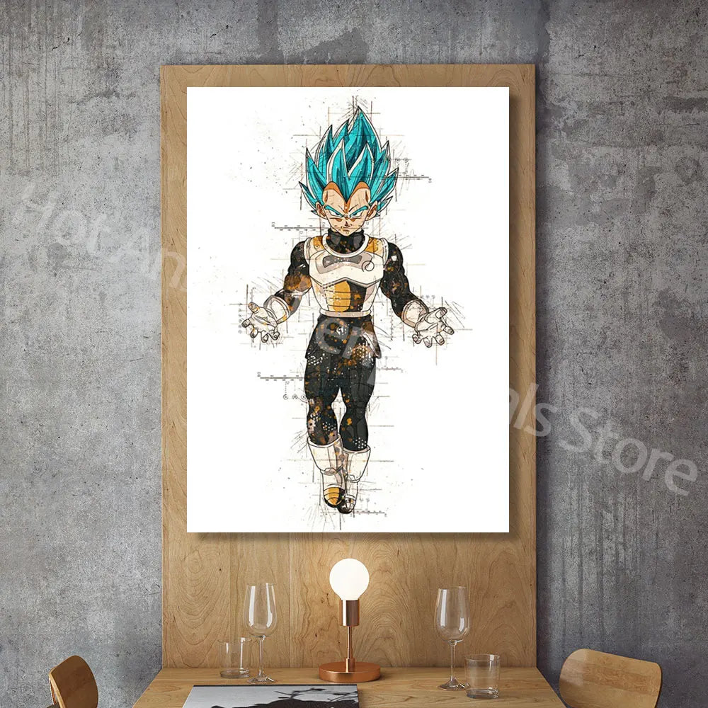 Dragon Ball Posters Anime Peripherals Figures Goku Vegeta Canvas Painting Art Watercolour Picture Modern Home Wall Decoration