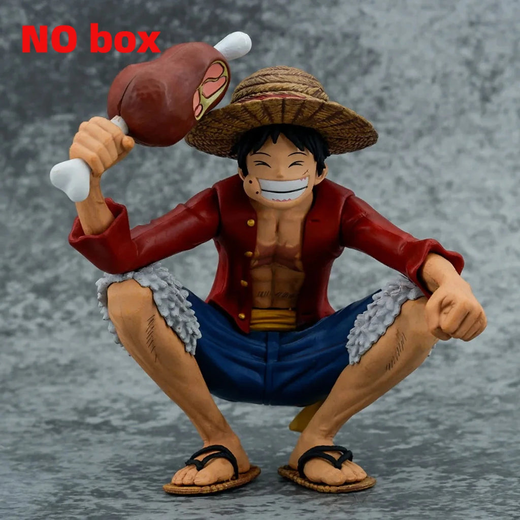 One Piece Straw‑Hat Luffy Collectible Figure, Squat Pose With Meat Bone PVC Statue Model, Desktop Decor, Anime Fan Gift