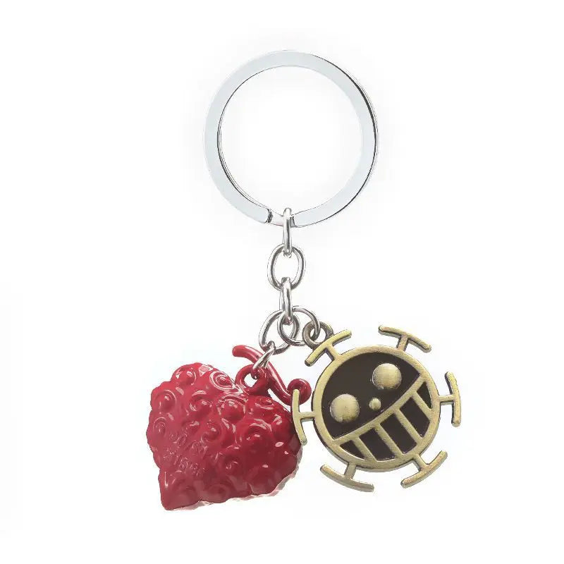 One Piece cartoon anime Devil Fruit keychain, Ace's Flame-Flame Fruit and Luffy's Gum-Gum Fruit two-piece pendant accessories