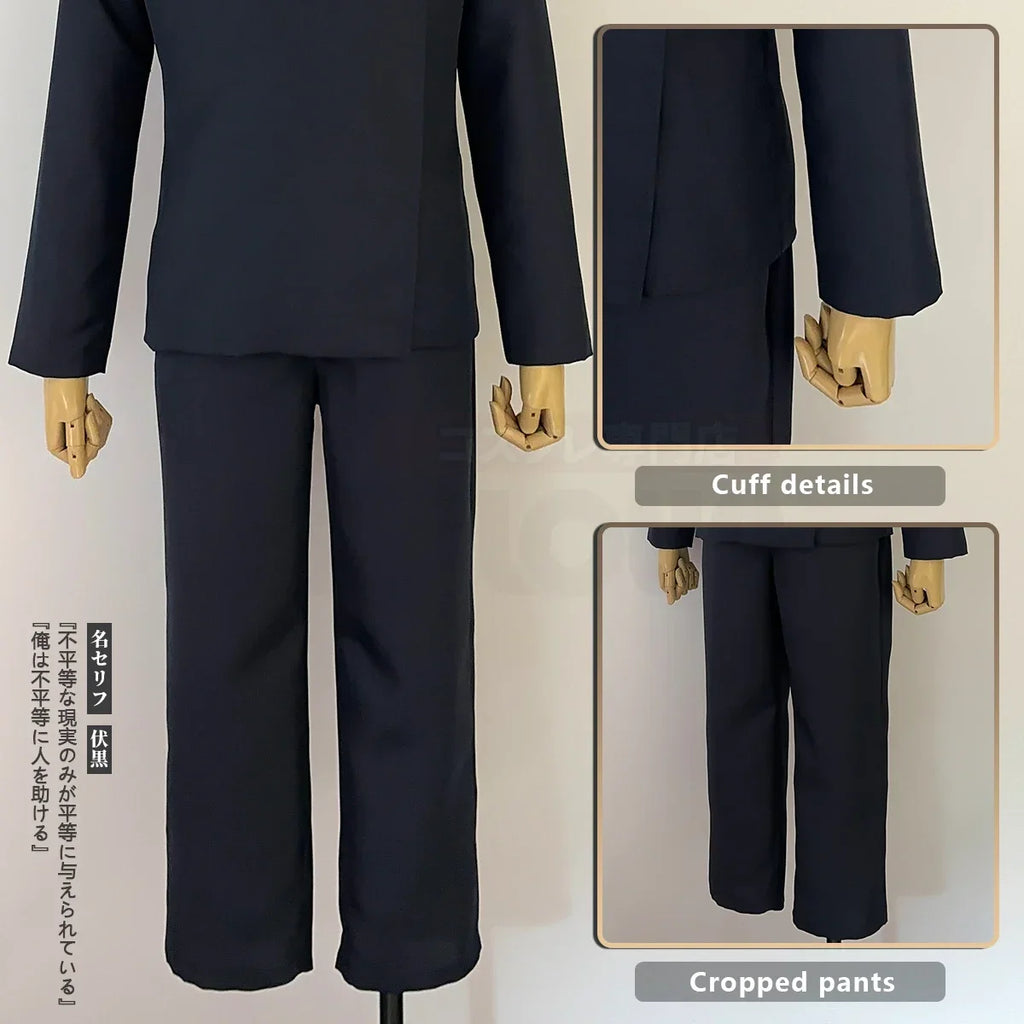 New Jujutsu JJK Manga Anime Fushiguro Megumi Cosplay Costume Wig Dark Blue Jacket Pants Uniform Rose Net Synthetic Halloween