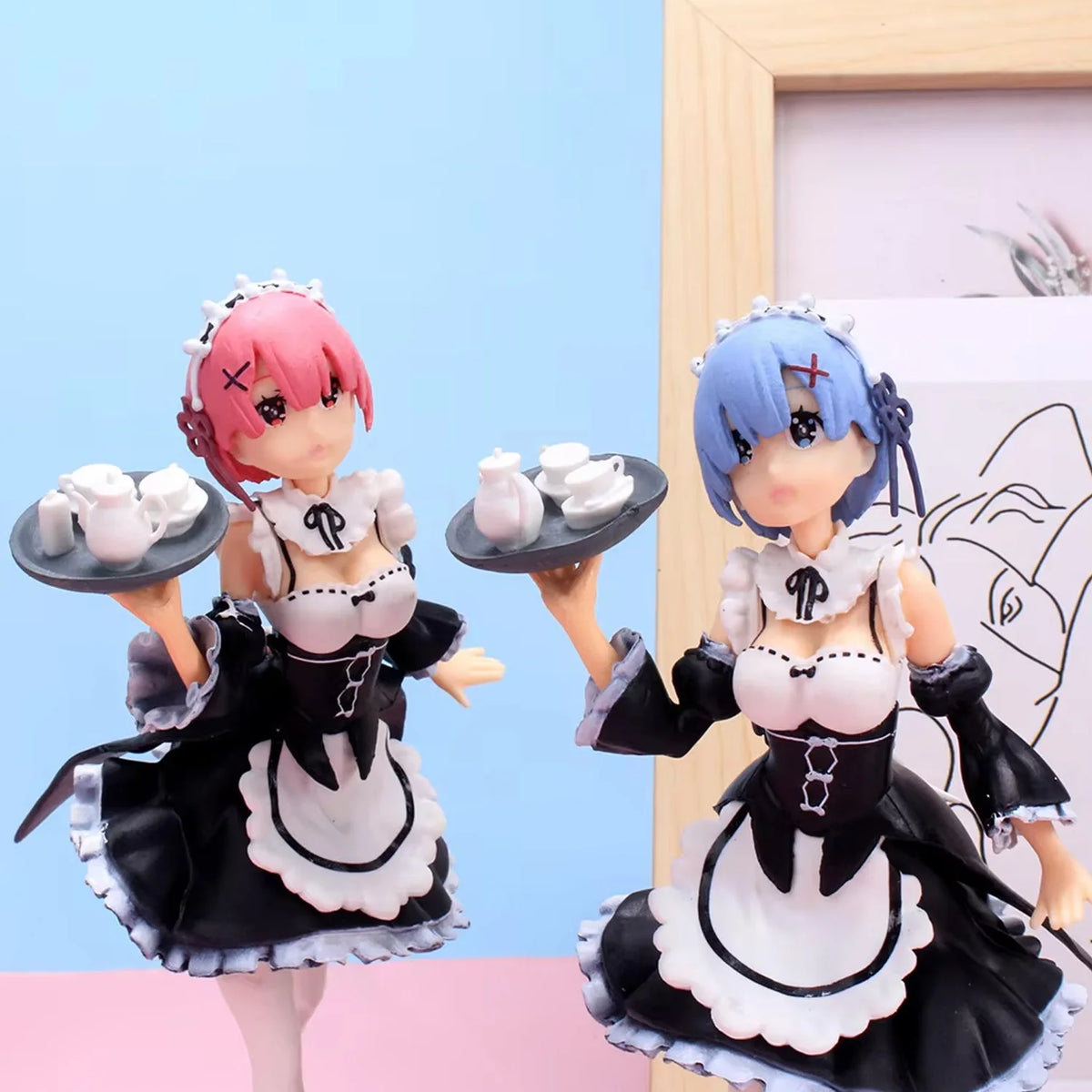 Rem Ram Emilia Anime Character Figure Statue, Detailed Painted Desktop Collectible Ornament for Shelf Display & Gifting