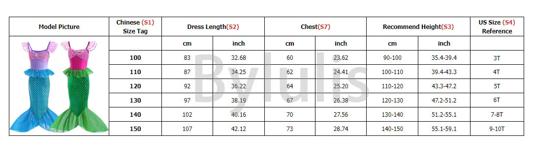 Little Mermaid Ariel Costume Princess Dress for Girls Short Sleeve Tulle Cosplay Halloween Carnival Birthday Party Clothes
