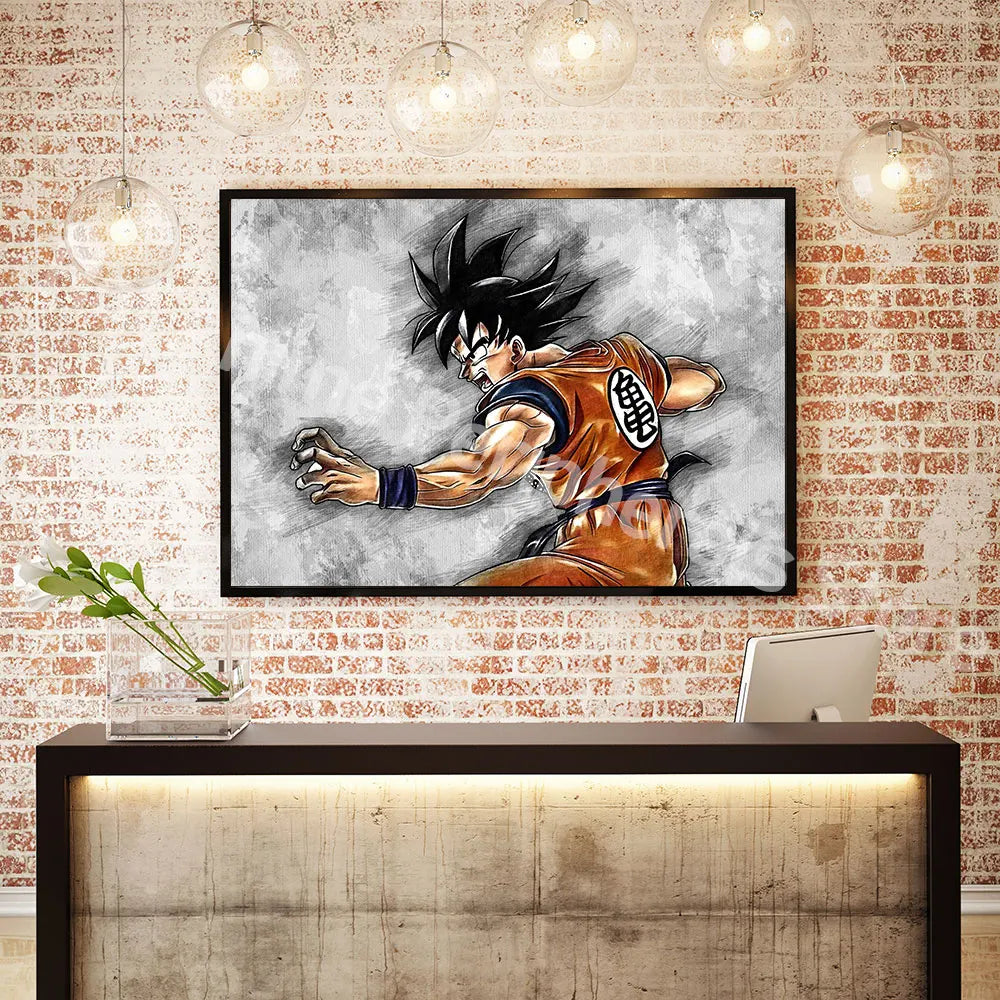 Dragon Ball Posters Anime Peripherals Figures Goku Vegeta Canvas Painting Art Watercolour Picture Modern Home Wall Decoration