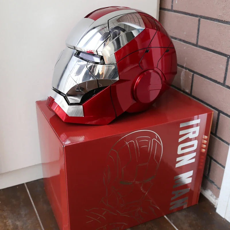 Marvel 1:1 Iron Man Mk5 Jarvis Helmet Remote Voice Control Auto Helmet Mask With Led Light Figure Boy Christmas Birthday Gift