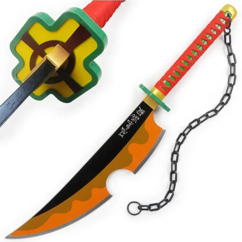31in Demon Slayer Uzui Tengen Katana Anime Kimetsu No Yaiba Blade Sword Cosplay Prop Real Japanese Katana Samurai Sabre Toy Gift