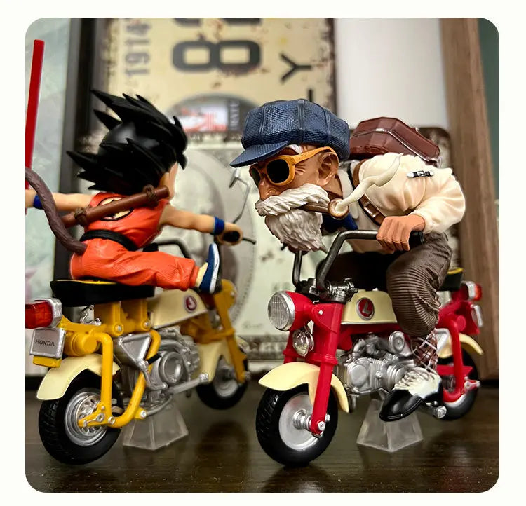 New 13cm Dragon Ball Z Anime Figure Son Goku Master Roshi Locomotives PVC Action Kame Sennin Motorcycle Toys for Children
