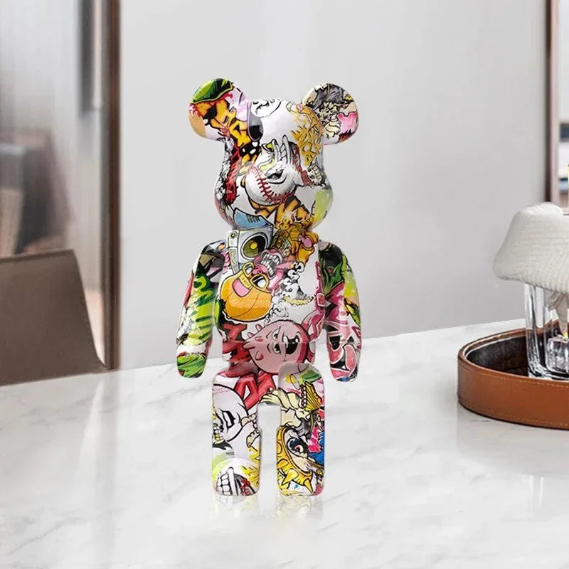 27cm/10Inches Graffiti Bear Figurine Home Decor Animal Abstract Ornament Storage Money Jar Modern Room Sculpture Table Decor