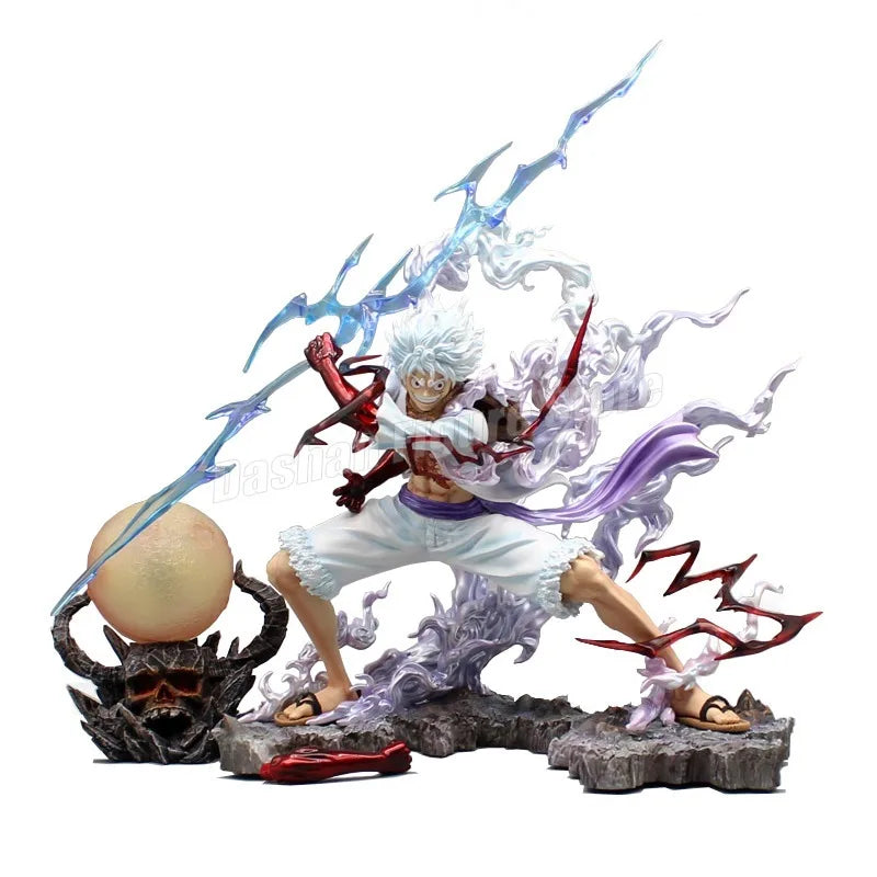 GK One Piece Sun God Nika Luffy Action Figure with Lamp Collection Model Toys Holding Lightning Gear 5 Monkey D Luffy Figurine