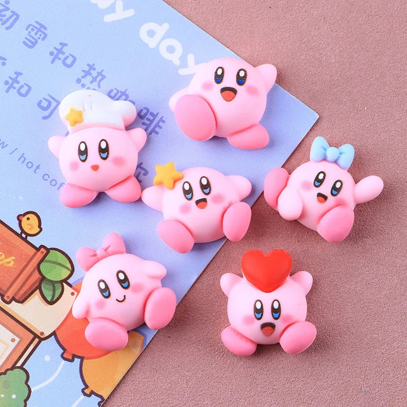 6Pcs/Set Cartoon Cute Anime Figure Mini Kawaii Star Kirby Ear Studs Hairpin Nail Decoration Water Cup Case Resin DIY Accessories