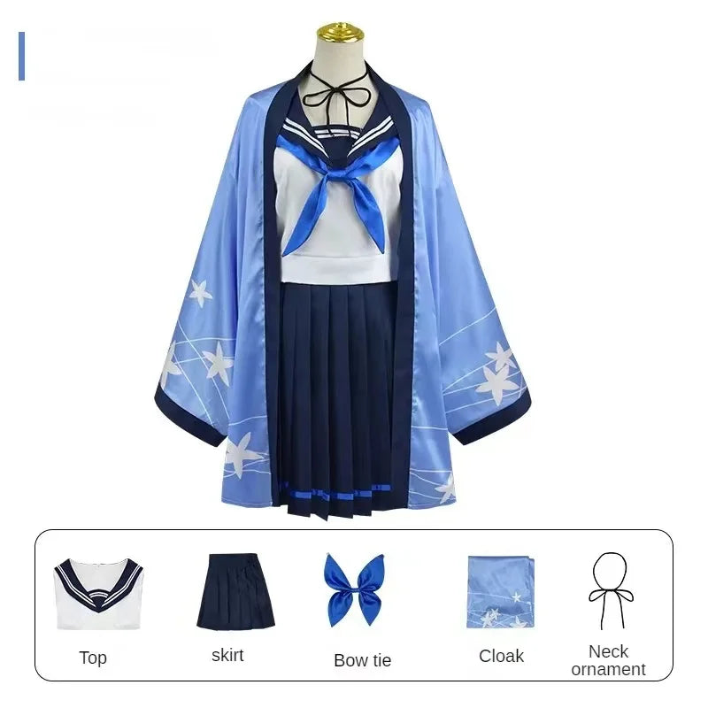 Game Blue Archive Cosplay Tongsheng Kikyou Costume Sailor Cape Cartoon Anime Dress Ear Headwear Wig JK Uniform Top Skirts Kimono