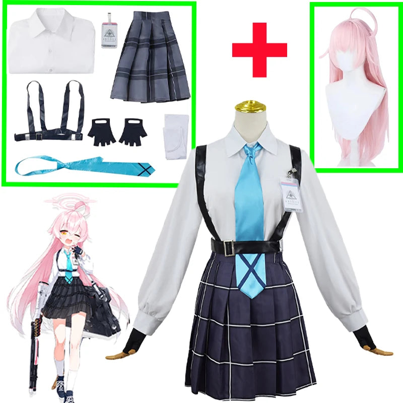 Takanashi Hoshino Costume Game Blue Archive Cosplay School JK Uniforms Top Skirts Wig Outfit Carnival Party Women Man Anime Suit