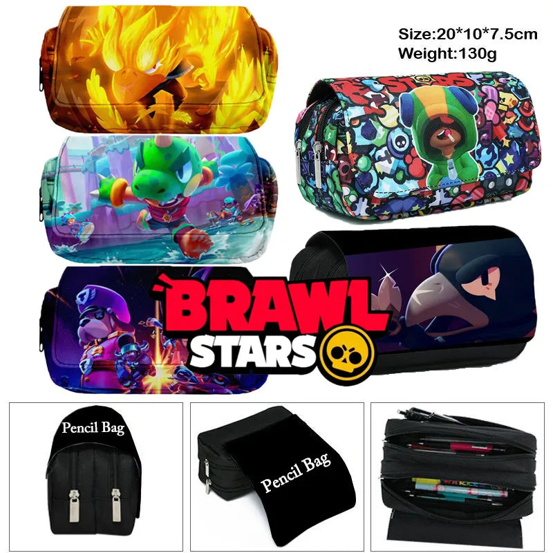 3D Anime Pen Bag Student Storage Bag Brawl Stars Cartoon Pen Box Cute Boys Girls Pencil Case