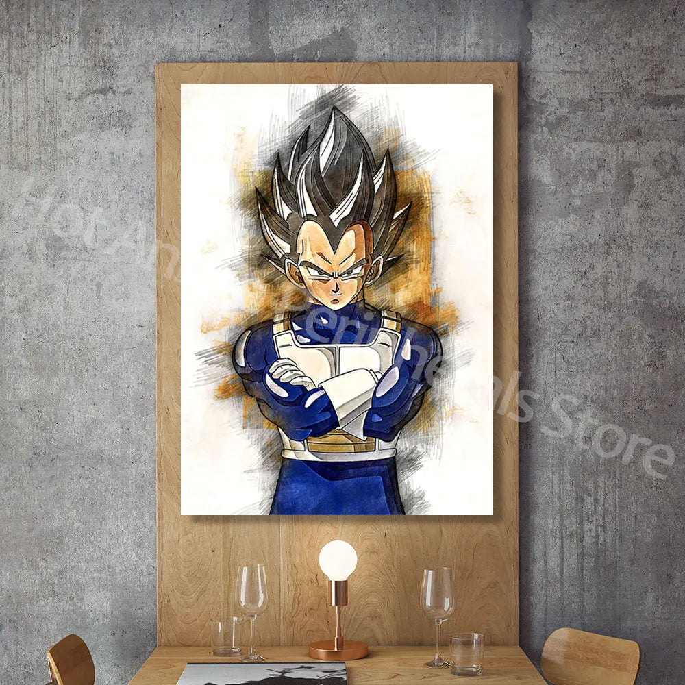 Dragon Ball Posters Anime Peripherals Figures Goku Vegeta Canvas Painting Art Watercolour Picture Modern Home Wall Decoration