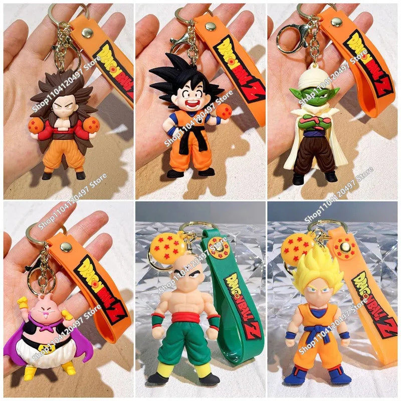 Anime Dragon Ball Keychain Fashion Jewelry Son Goku Vegeta Piccolo Crystal Ball Resin Action Figures PVC Key Ring Bag Pendant