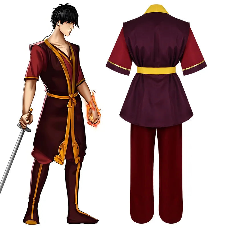 Avatar The Last Airbender Prince Zuko Cosplay Costume Anime Red Costume Black Wig Man Women Adult Clothes for Halloween Parties