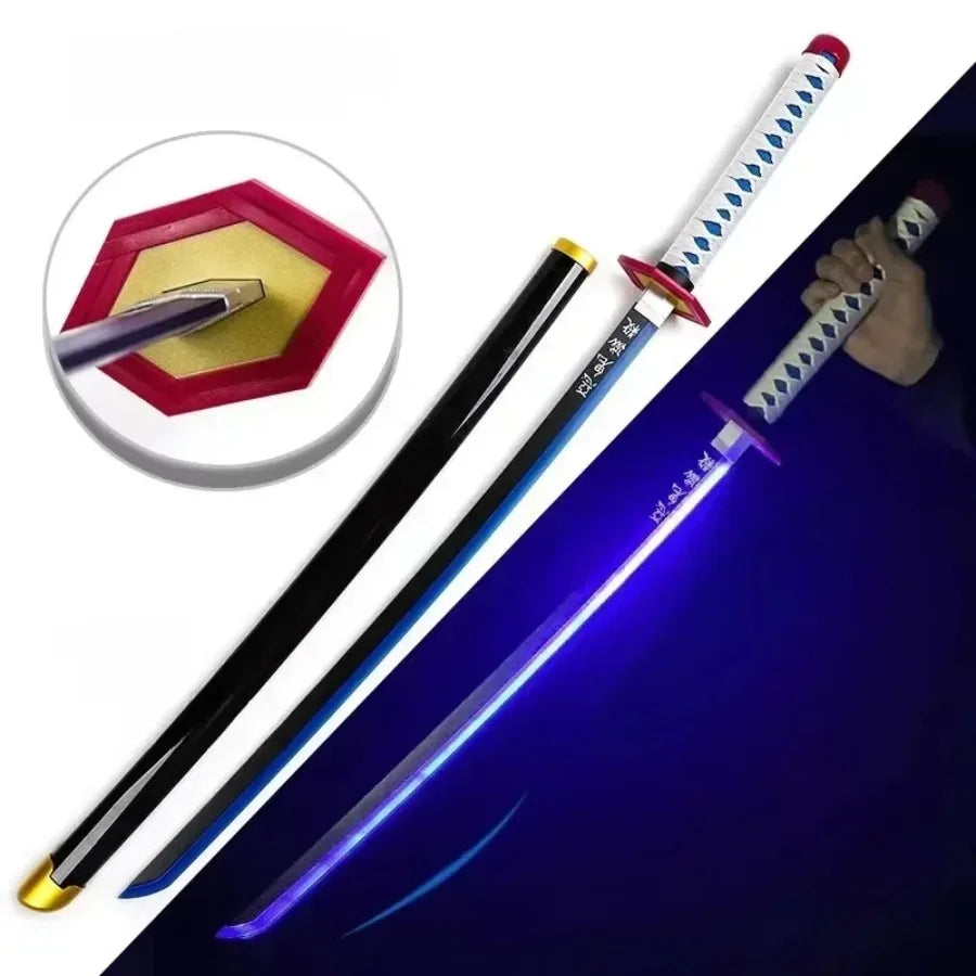 LED Light Demon Slayer Katana Luminous Sword Tomioka Giyuu Anime Cosplay Prop Knife Real Japanese Katana Samurai Lightsabre Toy