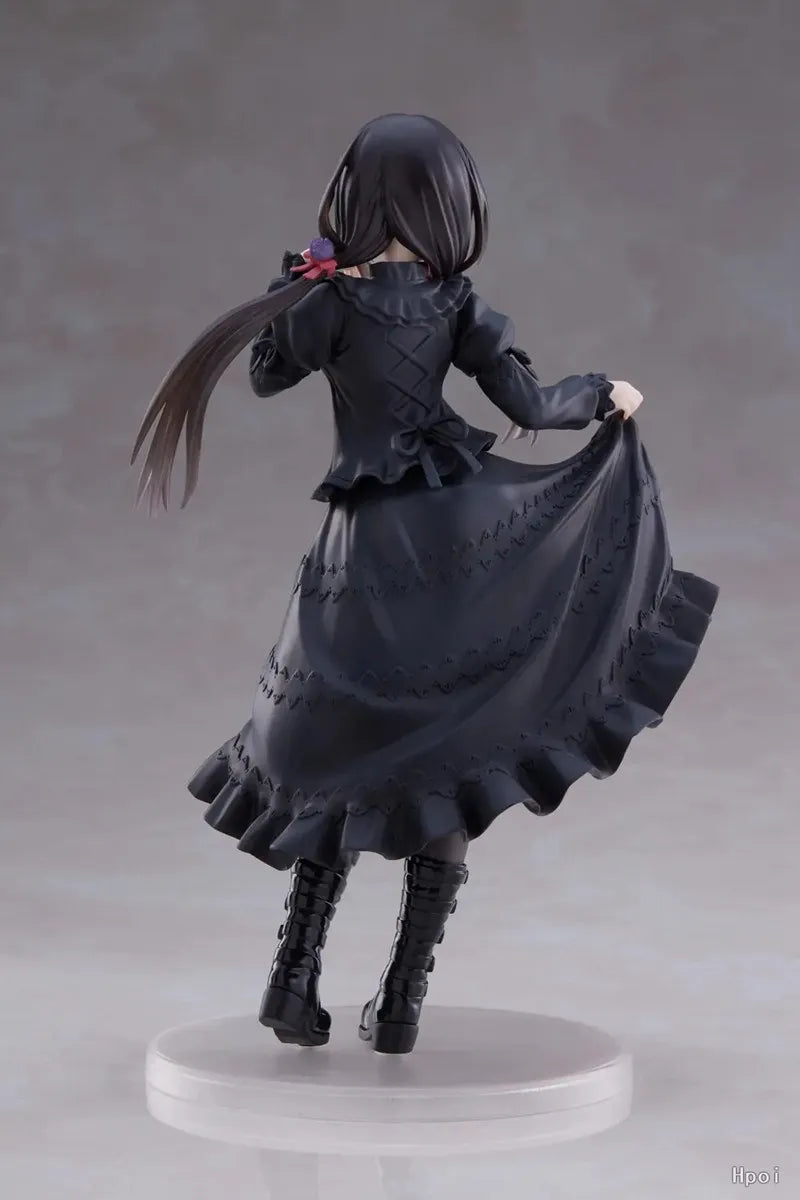 18CM DATE A LIVE Tokisaki Kurumi Anime Figure Cute Girl Model Toy PVC Black Dress Dress-Up Standing Model Car Interior Ornament
