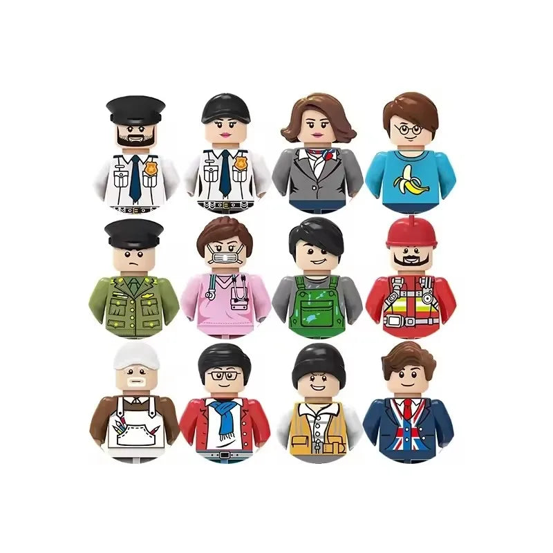 Kids 3D Family Figures Set Building Blocks City Worker Fireman Doctor Dolls Bricks Educational Toys For Children Birthday Gift