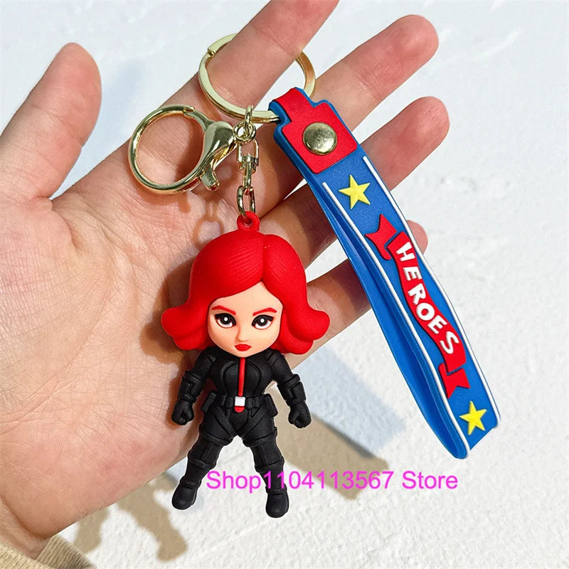 New Q Style Spider Hero Keychain Cartoon Super Heroes Deadpool Cute Doll Keyring Ornament Key Chain Pendant Kids Toys Gifts