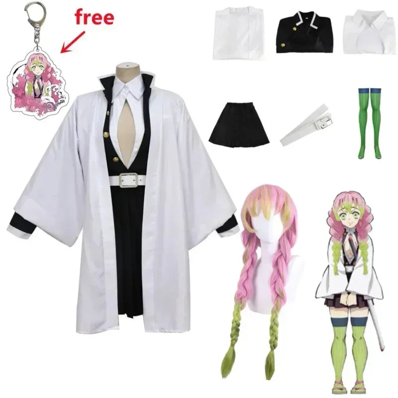 Adult Kids Anime Kimono Kanroji Mitsuri Cosplay Costume Kisatsutai Sexy Women Halloween Clothes