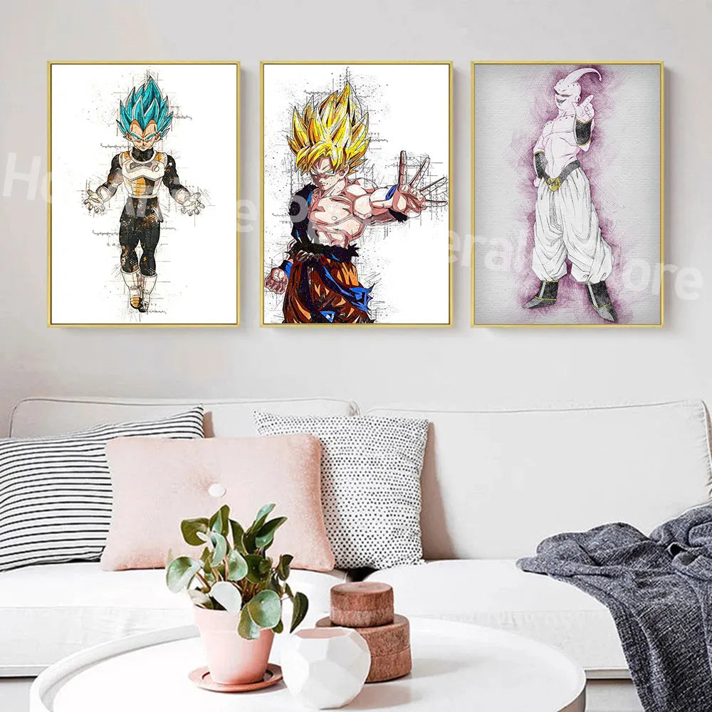 Dragon Ball Posters Anime Peripherals Figures Goku Vegeta Canvas Painting Art Watercolour Picture Modern Home Wall Decoration