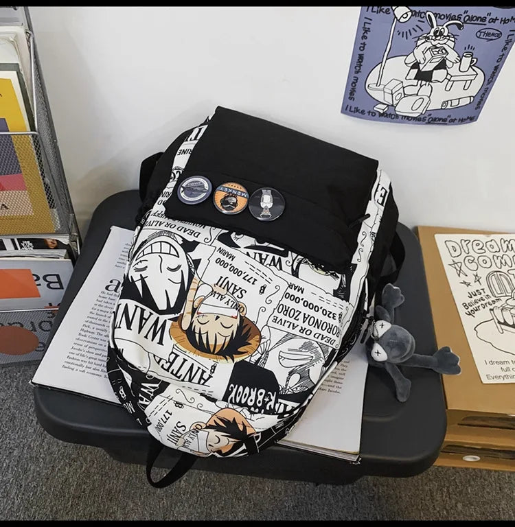 One Piece Anime Backpack Cartoon Luffy Printed Schoolbag Man Fashion Unisex Backpacks Travel Bag for Students Teens Laptop Bags