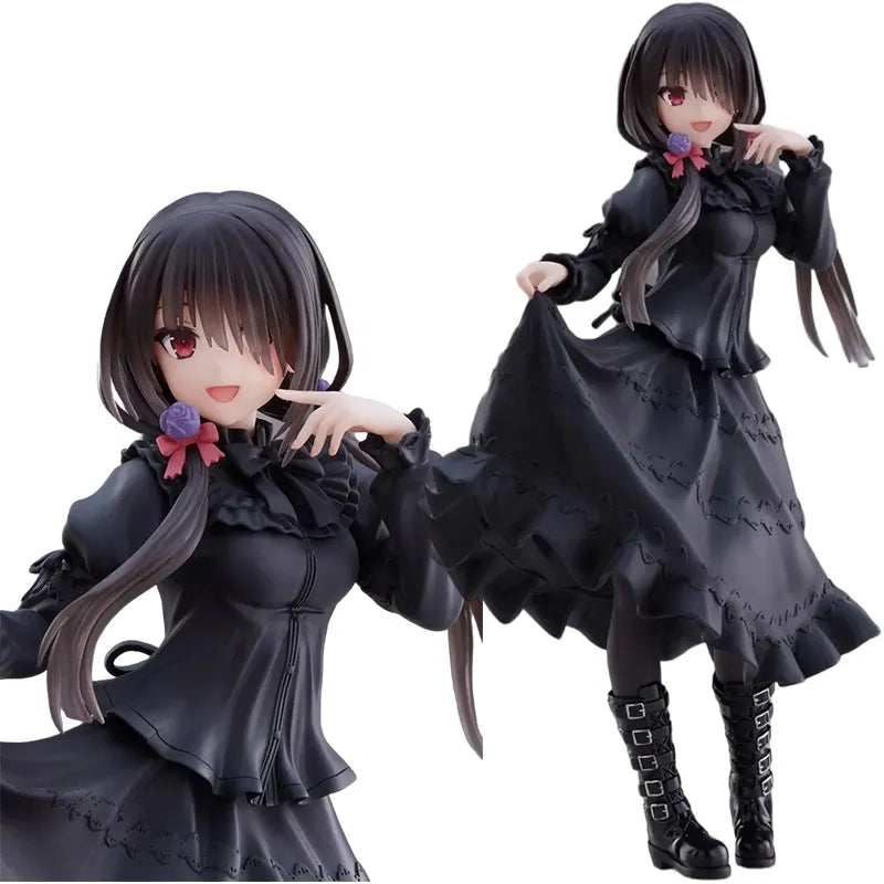 18CM DATE A LIVE Tokisaki Kurumi Anime Figure Cute Girl Model Toy PVC Black Dress Dress-Up Standing Model Car Interior Ornament