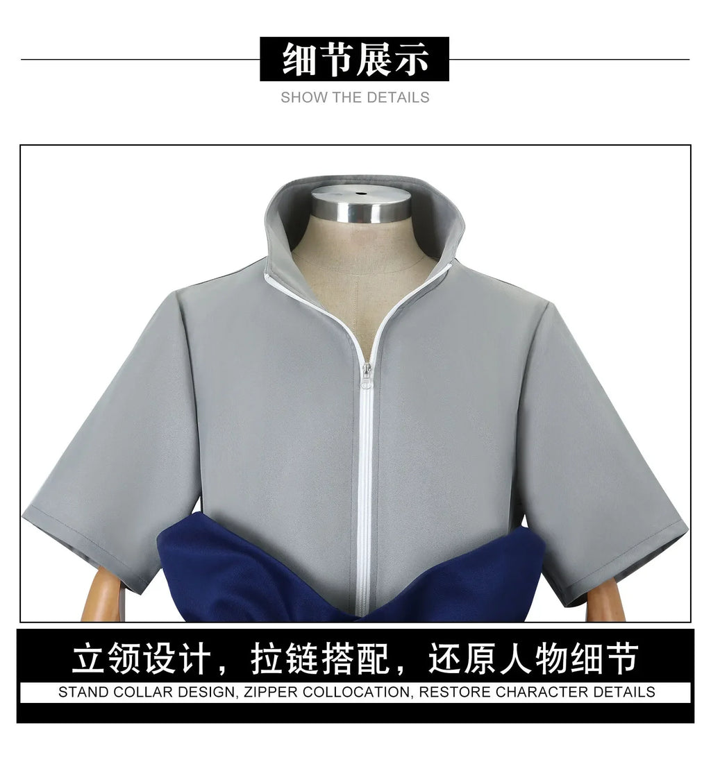 Uchiha Sasuke Cosplay Costume Set - Anime Hokage Shippuden Third Generation Gray Top Suit Wig for Halloween