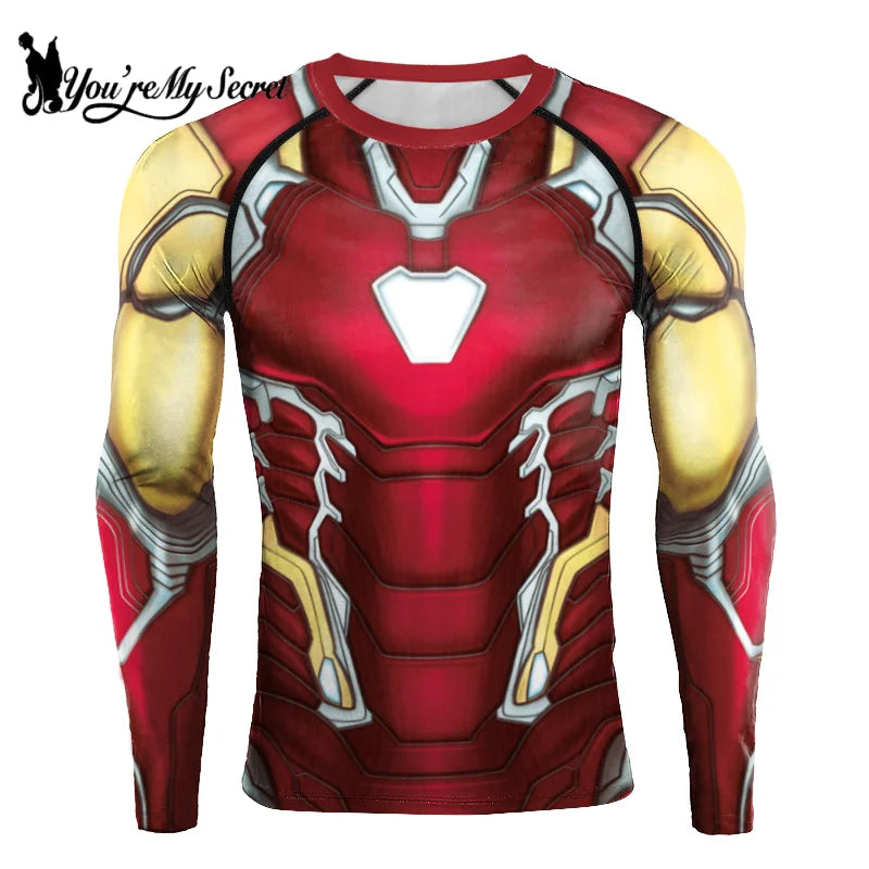 [You're My Secret] Anime Superhero Cosplay Costume Long Sleeves Armor Print Compression Shirt Workout Fitness Summer Clothing