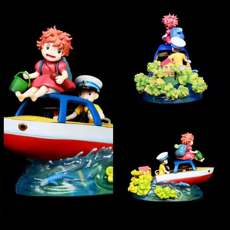 14cm Anime Ponyo & Sosuke Boat Scene Statue Action Figures Pvc Desktop Collectible Ornament Cartoon Model Toy Car Decor Fan Gift