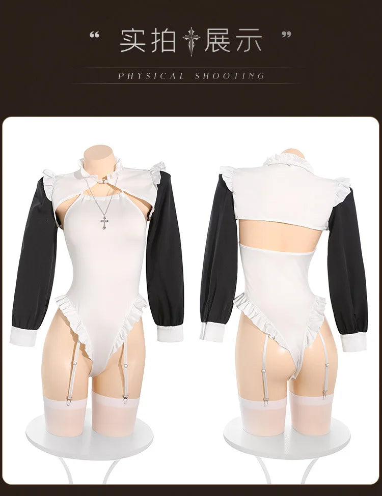 Japanese Sexy Lingerie Anime Game Girl Convent Nun Uniform Women Maid Bodysuit Outfits Cosplay Costumes Porno Party Temptation