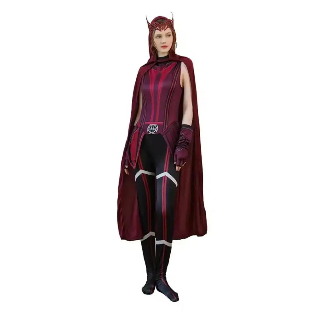 Scarlet Cosplay Witch Maximoff Wanda Vision Cosplay Costume Headwear Cloak and Pants Full Set Outfit Halloween Accessories