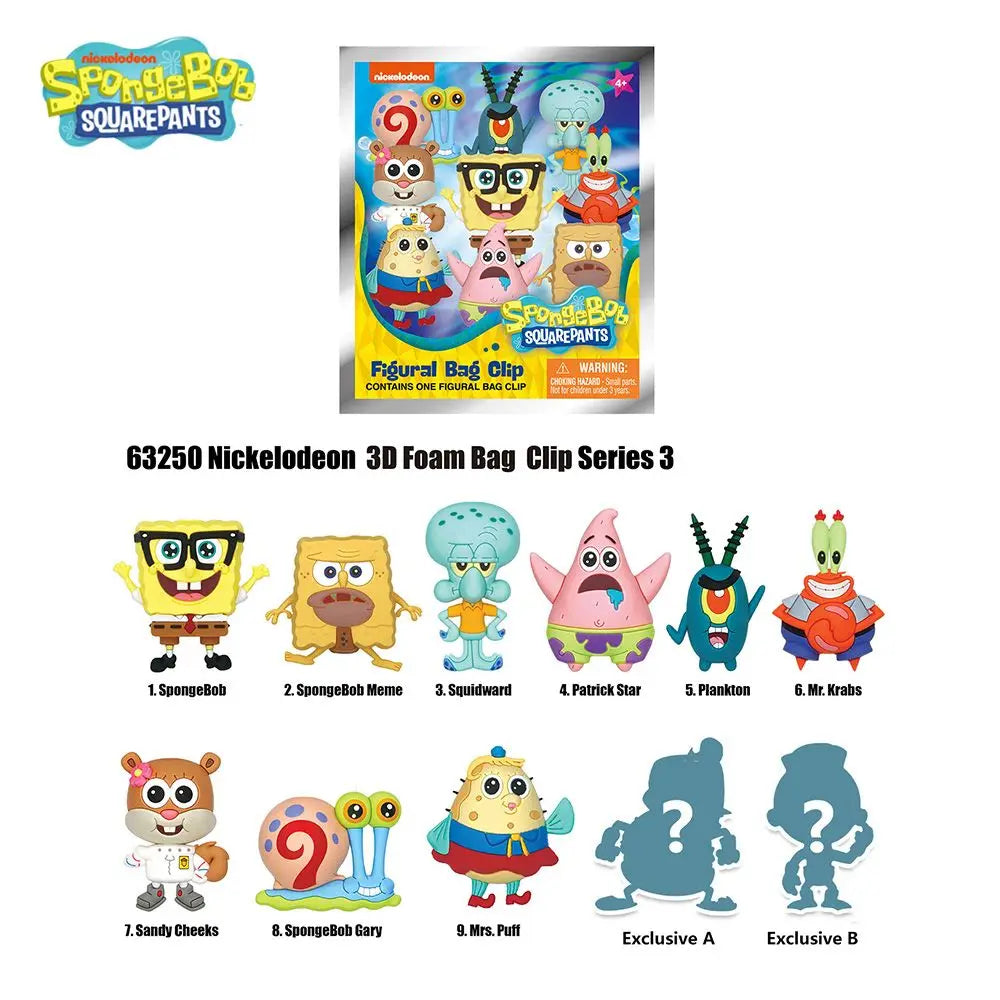 Random 1PC SpongeBob Officially Licensed PVC Blind Bag 3D Figure Bag Clip Keychain SpongeBob Patrick Squidward Collectible Toys