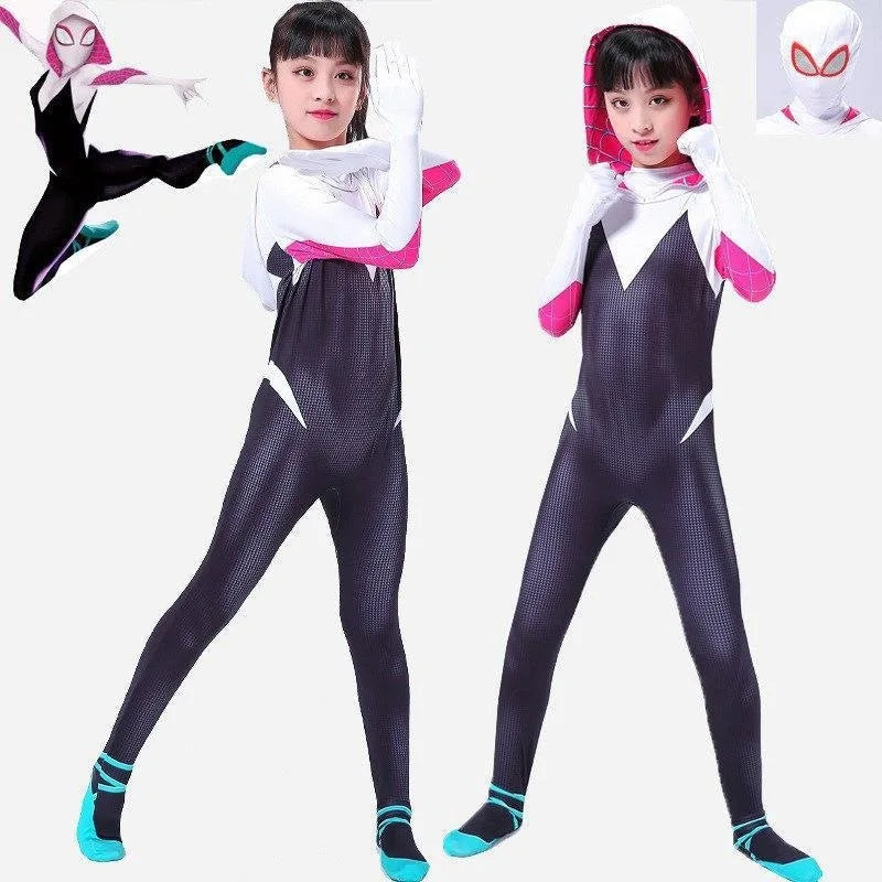 Halloween Role‑Play Bodysuit Stretchy Full Jumpsuit With Headcover Hero Themed Outfit For Cosplay Enthusiasts