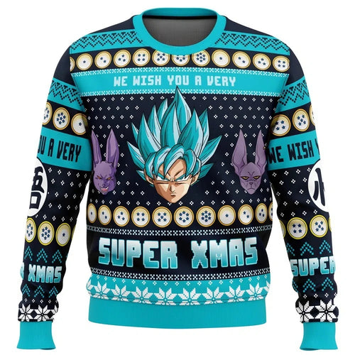 2026 Autumn Winter Dragon Ball Super Goku Blue Beerus Cosplay Pullover Hoodie, 3D Print Retro Oversized Top for Unisex Kids Y2k