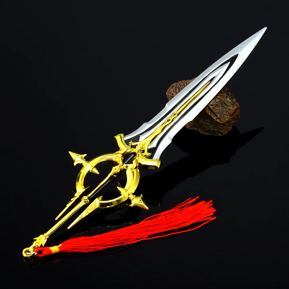 King of Glory Game Peripheral Weapon 22cm Character Kai Silver White Aria Zinc Alloy Weapon Model Ornaments Collection Gift Toys