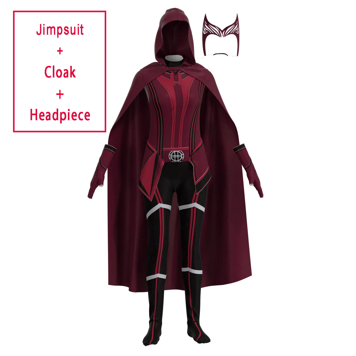 Scarlet Cosplay Witch Maximoff Wanda Vision Cosplay Costume Headwear Cloak and Pants Full Set Outfit Halloween