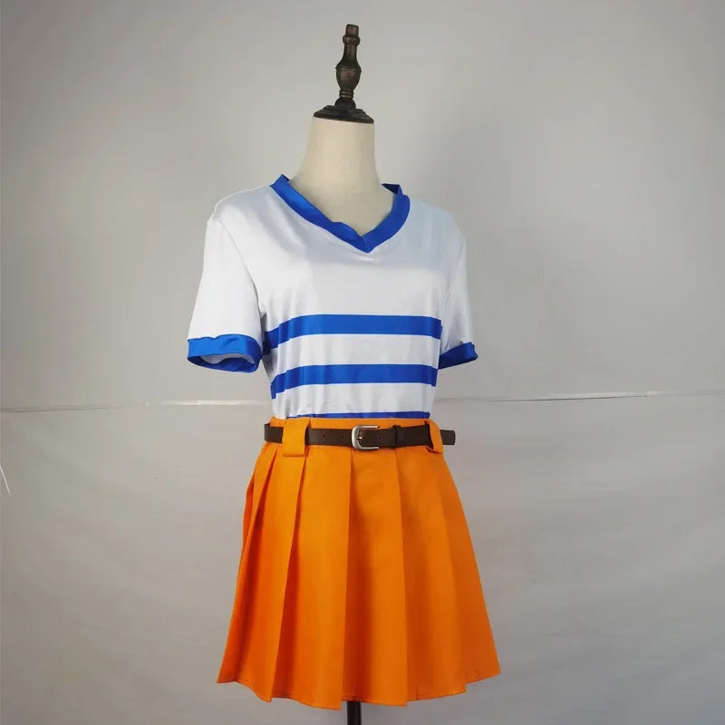 Movies Anime Nami Cosplay Costume Nami Uniform Shirt Skirt Nami Wig Halloween Party Performance Wear Clothing Womens