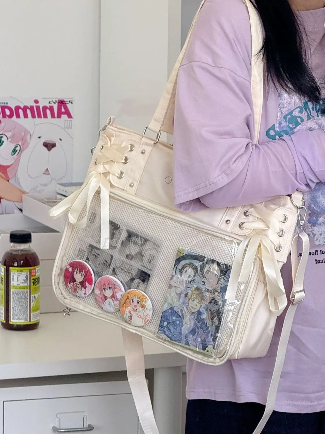 Japanese Harajuku Sweet Girl Ribbon Ulzzang Ita Bag Y2K Large Capacity Tote Bag Women Preppy Style Jk Uniform Shoulder Bag
