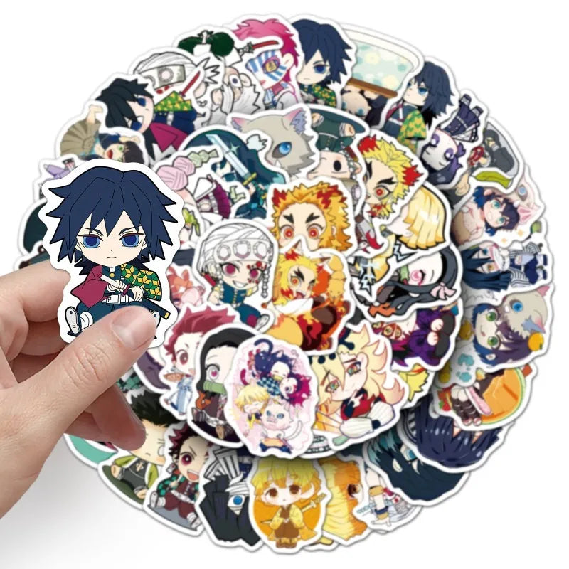 50pcs/bag Demon Slayer Q Version Sticker Japanese Manga Anime Creative Waterproof Decoration Mobile Phone Case Ledger Sticker