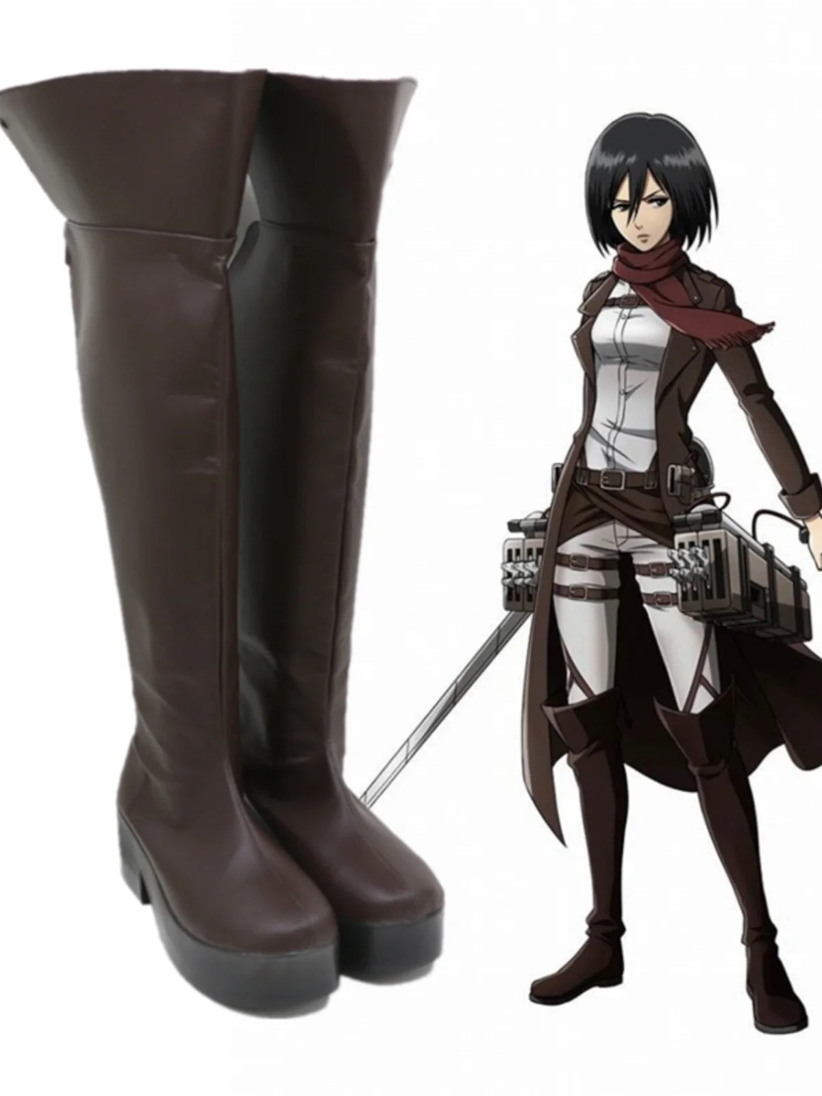 Attack On Titan Levi Eren Jaeger Mikasa Ackerman Cosplay Shoes Boots Knee Length Brown Boots Custom Made