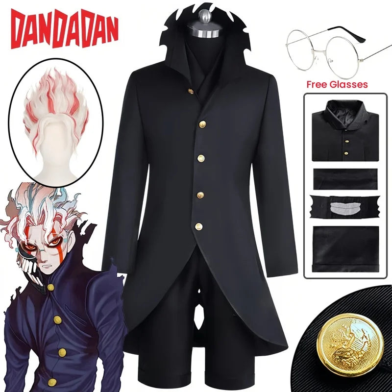 Ken Takakura Okarun Cosplay Costume Anime Dandadan Okarun Granny's Powers Black Uniform Face Cover Glasses for Women Men