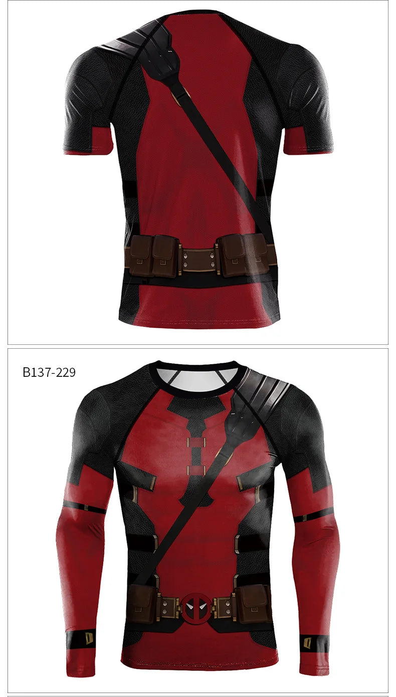 Tights T Shirt Cosplay Comic Dead Cosplay Compression Workout Bodybuilding T-Shirt Red Superhero Halloween Costume